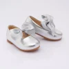 Silver Satin Elastic Bow Flats