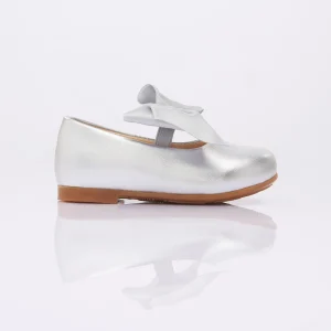 Silver Satin Elastic Bow Flats