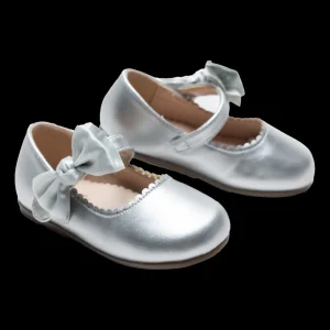 Silver Satin Elodie Bow Flats