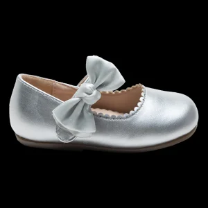 Silver Satin Elodie Bow Flats