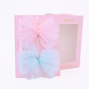 Tulle Bow Pearl Accented Hairclip Set