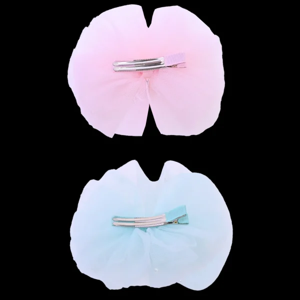 Tulle Bow Pearl Accented Hairclip Set