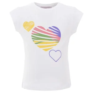 White 3 Heart Rainbow T-Shirt