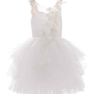 White Carnelian Floral Embroidered Tulle Dress