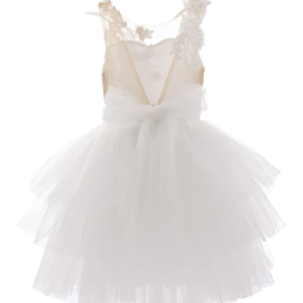 White Carnelian Floral Embroidered Tulle Dress