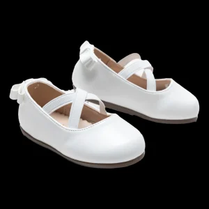 White Charmed Cross Banded Ribbon Flats