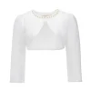 White Cropped Satin Cardigan