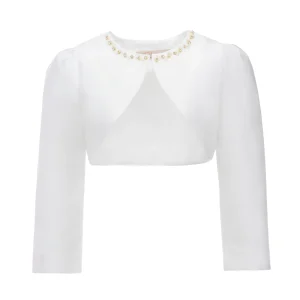 White Cropped Satin Cardigan