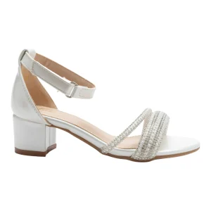 White Diagonal Rhinestone Band Block Heels