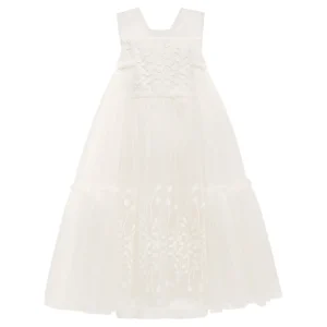 White Embroidered Tulle Dress