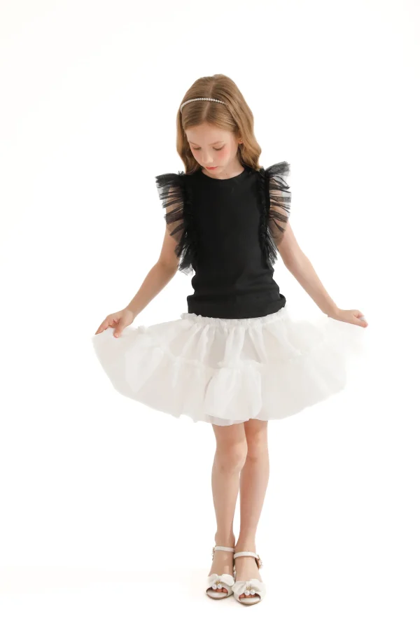 White Frilled Satin Skirt