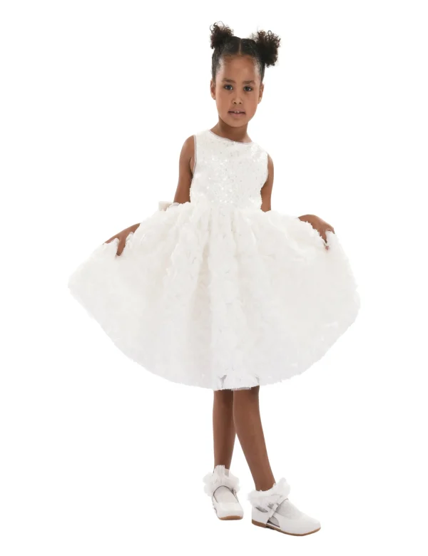 White Kreisler Sequin Bow Rose Dress