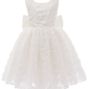 White Kreisler Sequin Bow Rose Dress