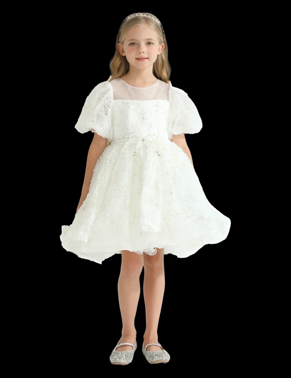 White Laced Tulle Flower Wynfair Dress