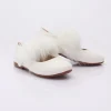 White Matte Fur Strap Flats