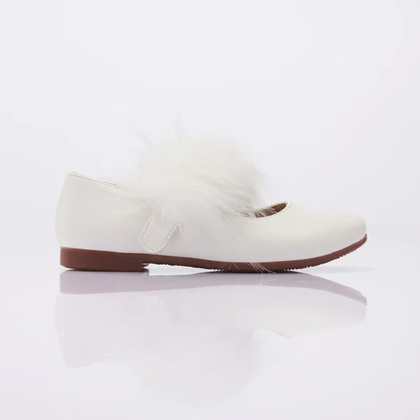 White Matte Fur Strap Flats