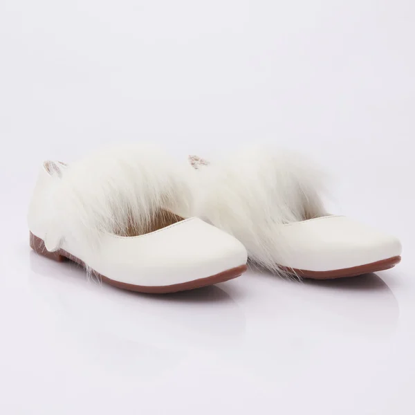 White Matte Fur Strap Flats