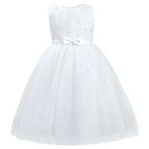 White Pearl Bow Tulle Dress