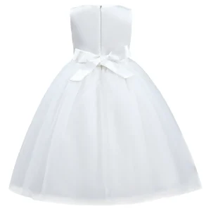 White Pearl Bow Tulle Dress