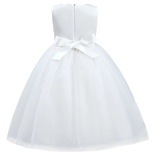 White Pearl Bow Tulle Dress