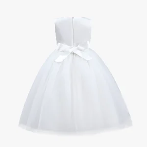 White Pearl Bow Tulle Dress