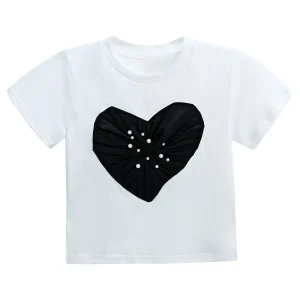 White Pearl Heart Applique T-Shirt