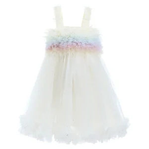 White Rainbow Ruffle Trapeze Dress