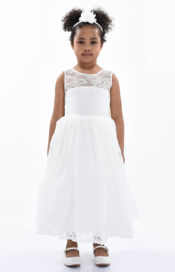 White Rossemere Lace Embroidered Tulle Dress