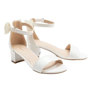 White Satin Banded Block Heels