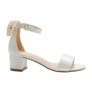 White Satin Banded Block Heels