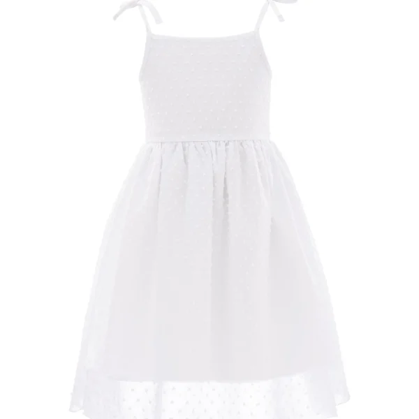 White Shoulder Tie Bow Dress