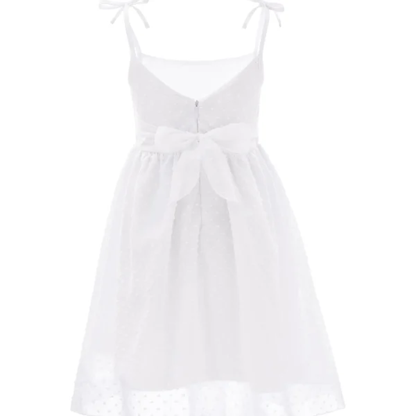 White Shoulder Tie Bow Dress