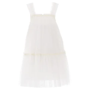 White Square Tulle Overlay Dress