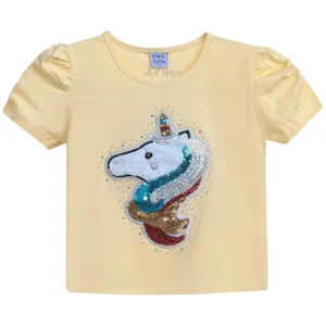 Yellow Unicorn Applique T-Shirt